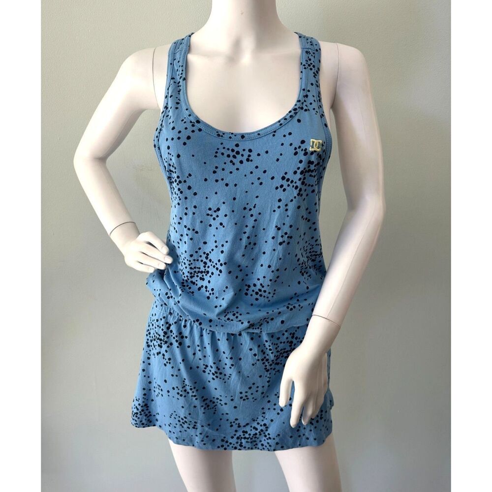 DC Shoes Drop Waist Tank Dress Mini Blue Black Splatter Logo Jersey Y2K Size XS